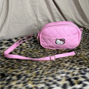 Sanrio Hello Kitty Quilted Pink Crossbody Bag with Chain Strap